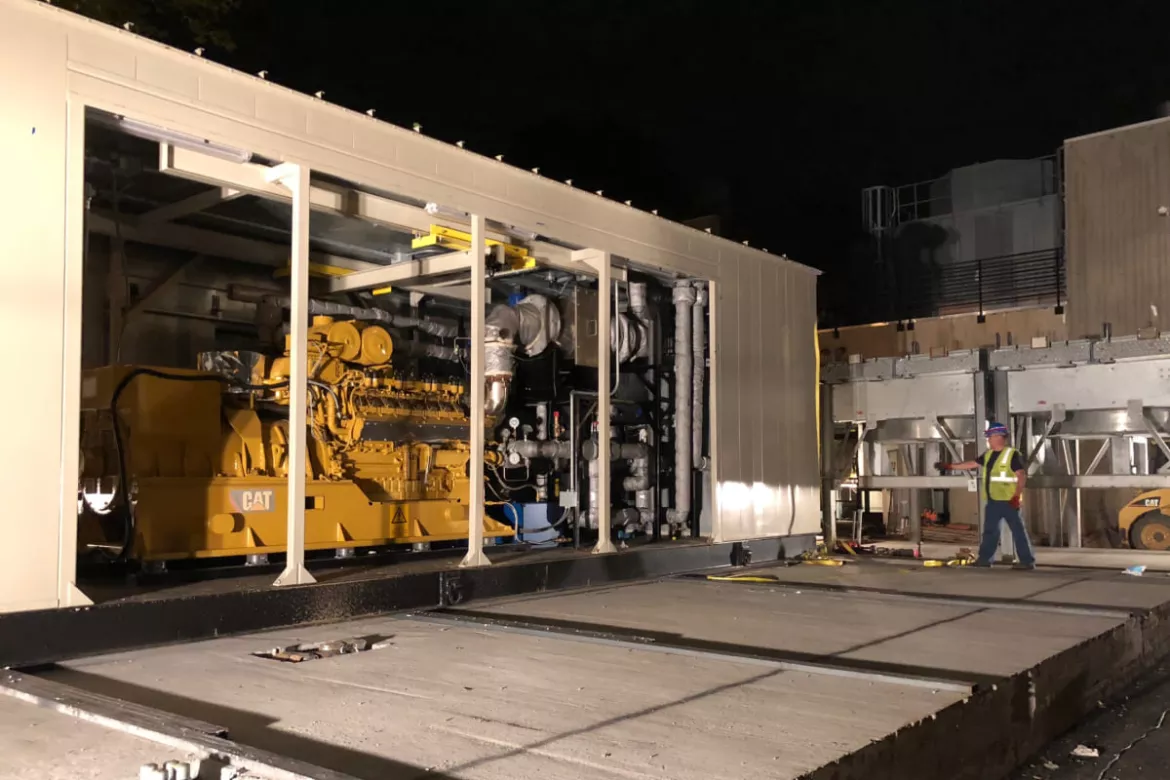 MEP Services mechanical construction project at night