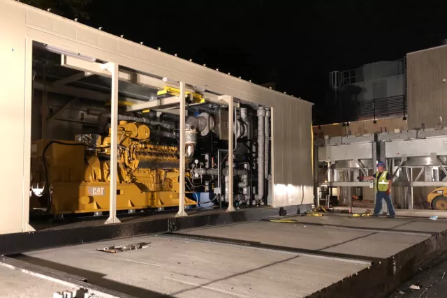 MEP Services mechanical construction project at night